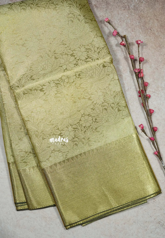 Pure Gold - Ahaana -  Nita Ambani inspired semi silk with floral emboss weaving plain border