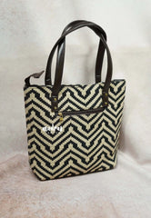Black and beige - Jacquard handbag / office bag set of 5 - MS7 Brand