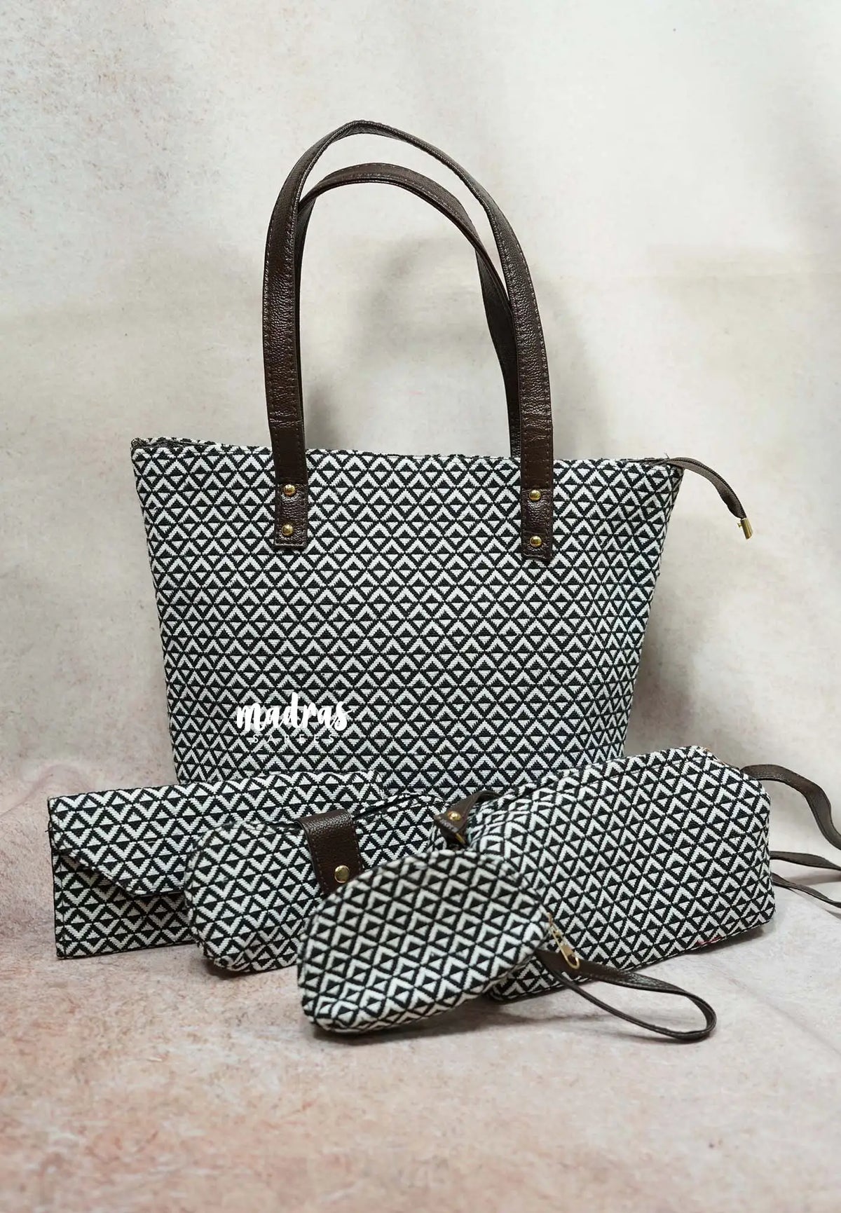 Black and white - Jacquard handbag / office bag set of 5 - MS7 Brand