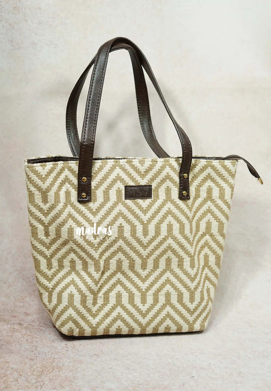 White and jute - Jacquard handbag / office bag set of 5 - MS7 Brand