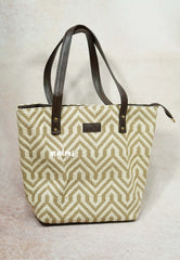 White and jute - Jacquard handbag / office bag set of 5 - MS7 Brand