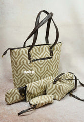 White and jute - Jacquard handbag / office bag set of 5 - MS7 Brand