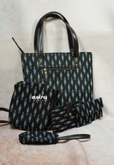 Black ikkat - Handbag / office bag set of 5 - MS7 Brand