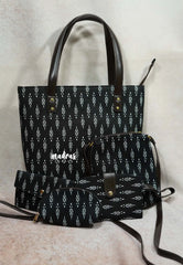 Black ikkat - Handbag / office bag set of 5 - MS7 Brand