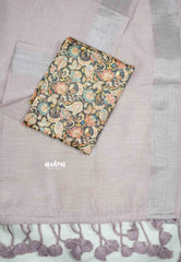 Mia - Soft linen cotton with tissue border and printed blouse - Dusty purple