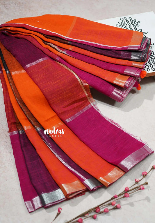 Orange and pink Multicolor - Organic linen big checks with small border