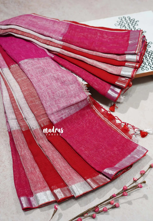 Pina and red shades - Organic linen big checks with small border