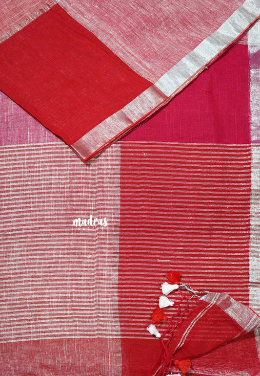 Pina and red shades - Organic linen big checks with small border