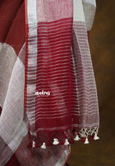 Maroon and White Shades - Organic linen big checks with small border - Perfect for Office Wear
