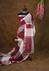 Maroon and White Shades - Organic linen big checks with small border - Perfect for Office Wear