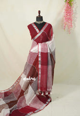 Maroon and White Shades - Organic linen big checks with small border - Perfect for Office Wear