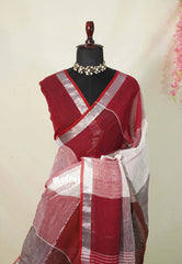 Maroon and White Shades - Organic linen big checks with small border - Perfect for Office Wear