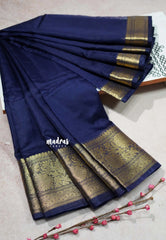Midnight Blue  - Soft Organza silk with zari border