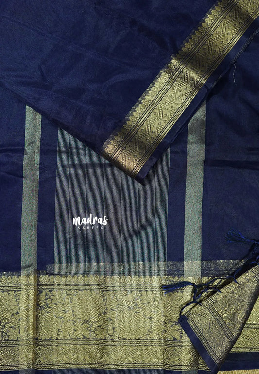 Midnight Blue  - Soft Organza silk with zari border
