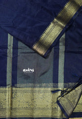 Midnight Blue  - Soft Organza silk with zari border