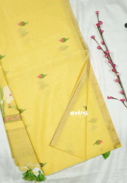 (PRE-BOOKING) Pastel yellow - Soft Organza silk with pichwai weaving saree and small tissue border