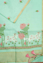 (PRE-BOOKING) Aqua green - Soft Organza silk with pichwai weaving saree and small tissue border