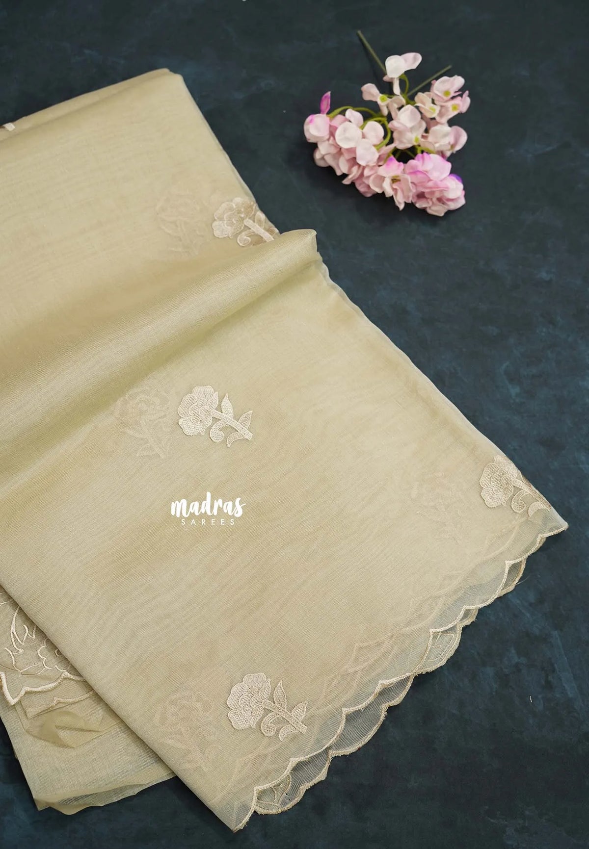 Pastel Sandal - Organza Silk with Small Rose Embroidery - Best for Engagements / Haldi / Reception