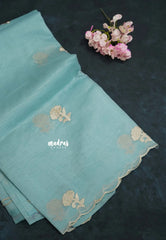 Pastel Blue - Organza Silk with Small Rose Embroidery - Best for Engagements / Haldi / Reception