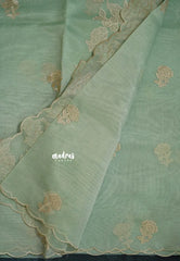 Pastel Green - Organza Silk with Small Rose Embroidery - Best for Engagements / Haldi / Reception