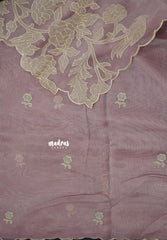 Onion Pink - Organza Silk with Small Rose Embroidery - Best for Engagements / Haldi / Reception
