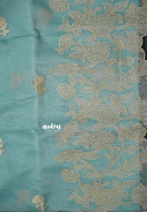Pastel Blue - Organza Silk with Small Rose Embroidery - Best for Engagements / Haldi / Reception