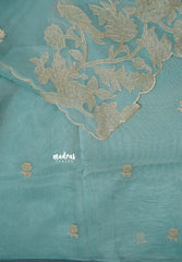 Pastel Blue - Organza Silk with Small Rose Embroidery - Best for Engagements / Haldi / Reception