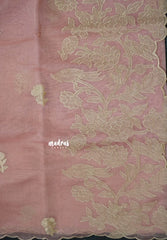 Pastel Pink - Organza Silk with Small Rose Embroidery - Best for Engagements / Haldi / Reception