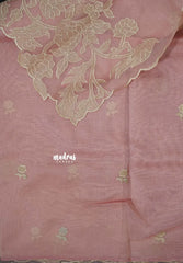 Pastel Pink - Organza Silk with Small Rose Embroidery - Best for Engagements / Haldi / Reception