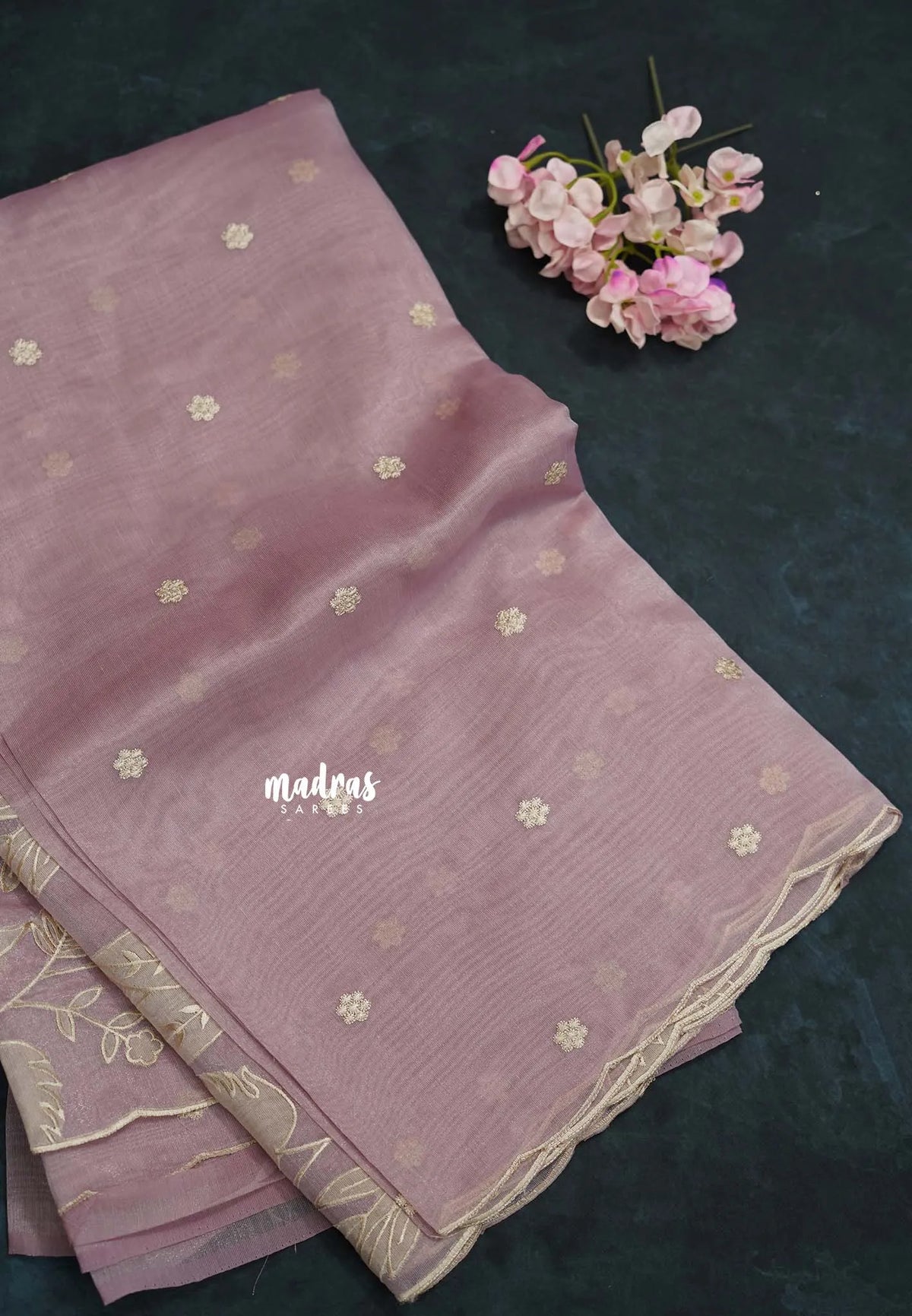 Onion Pink - Organza Silk with Small Floral Embroidery - Best for Engagements / Haldi / Reception