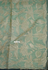 Pastel Green - Organza Silk with Small Floral Embroidery - Best for Engagements / Haldi / Reception