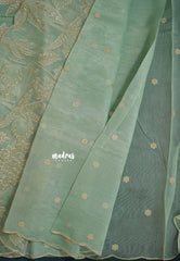 Pastel Green - Organza Silk with Small Floral Embroidery - Best for Engagements / Haldi / Reception