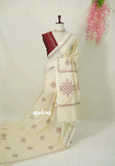 Ivory Beige - Oviyam - Madras Margazhi Special Handblock kolam Printed Bamboo Cotton Double Blouse Combo