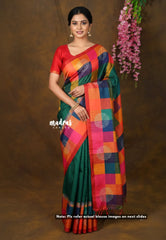 (PRE-BOOKING) Navaratna Green Paper Silk Saree – Yamini | Paalum Pazhamum Madras Checks | Workwear Classic