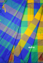 Arani semi silk saree multi colour checks - Paalum Pazhamum blue green kattam