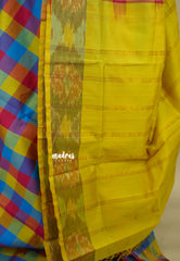 Multichecks yellow pallu - Vaibhogam - Silk Cotton with Kattam Body with pochampalli border  - Paalum Pazhamum - Best for functions