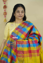 Multichecks yellow pallu - Vaibhogam - Silk Cotton with Kattam Body with pochampalli border  - Paalum Pazhamum - Best for functions