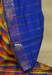 Multichecks Blue pallu - Vaibhogam - Silk Cotton with Kattam Body with pochampalli border  - Paalum Pazhamum - Best for functions