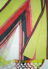 Paavai khadi skirt border - White with neon grey