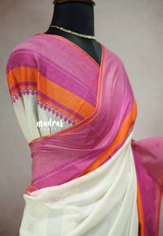 Cream white - Paavai khadi Big thread border