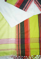 Paavai khadi skirt border - White with neon grey