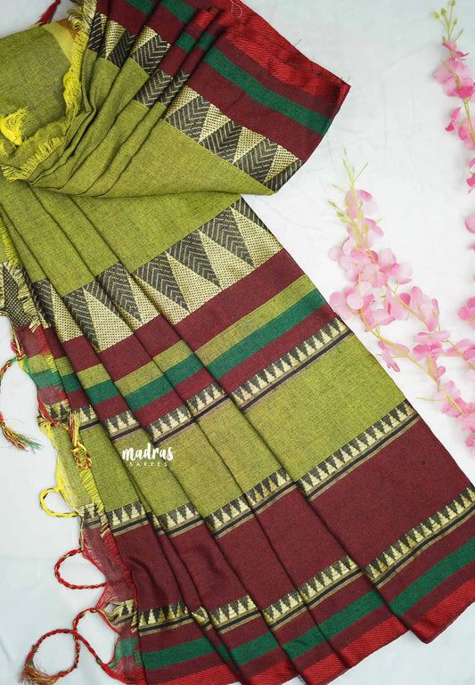 Paavai khadi big border - Mehendi green