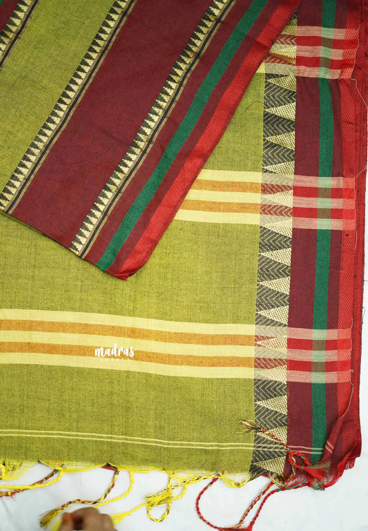 Paavai khadi big border - Mehendi green