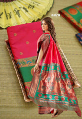 Rich Malai silk with paithani weaving bavanji border - Rani pink