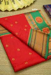 Rich Malai silk with paithani weaving bavanji border - Bright red