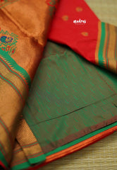 Rich Malai silk with paithani weaving bavanji border - Bright red