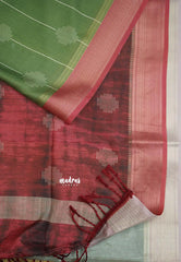 Yamini Paper silk with shibori pallu - Army green with Pink border