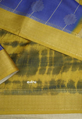 Yamini Paper silk with shibori pallu - Blue with mehendi Green border