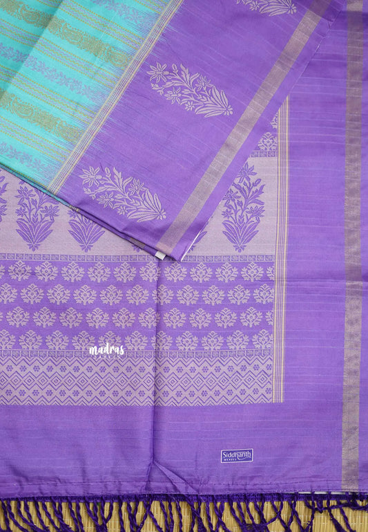 Yamini Paper silk with rettapet border - Blue with purple border