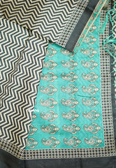 Yamini Paper silk with Ajrakh pallu and blouse - Black with Aqua blue